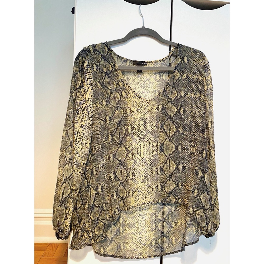 Sheer blue and green snake print blouse